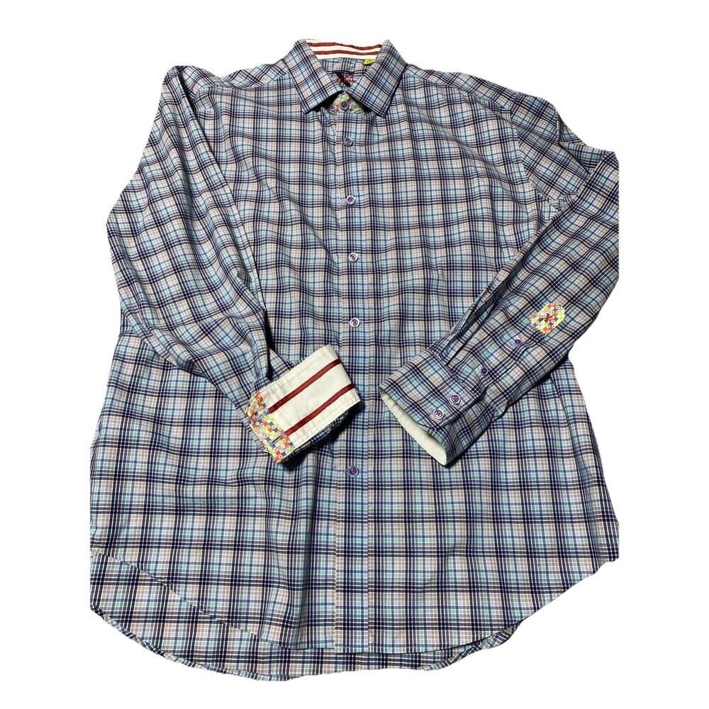 Robert Graham‎ X Shirt Mens XXL Blue Plaid Designer Button Flip Cuff 2XL NWOT